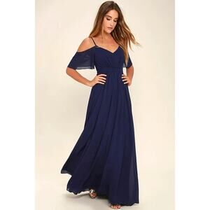 Lulus Ways Of Desire Blue Chiffon Flutter Sleeve Maxi Dress Women Size M Formal